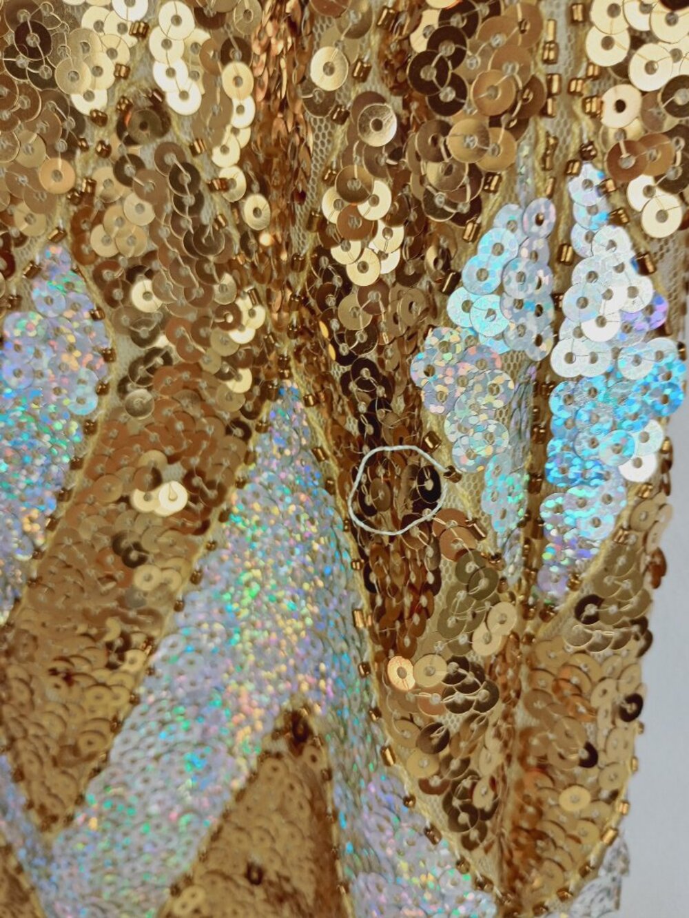 Womens M Gold Silver Sequined Beaded Fringe 1920s Style Lined Flapper Dress - Picture 12 of 12